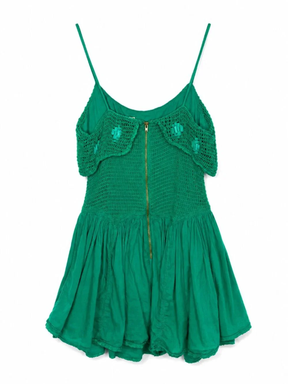 Free People RARE New Romantics Santa Cruz Green Crochet Beaded Romper Size 4